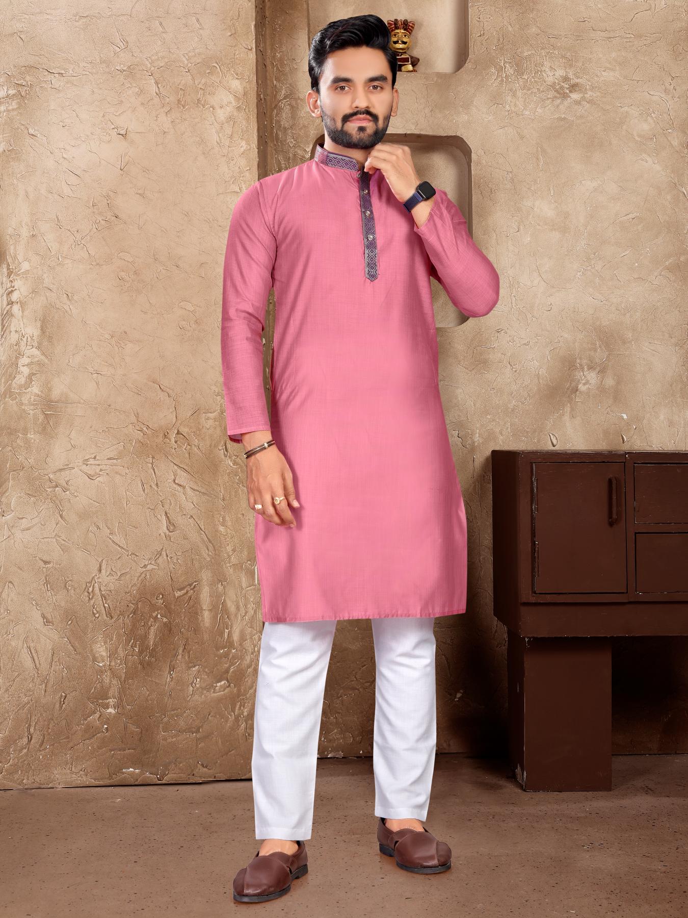 Light Pink Silk Couple Set with Matching Kurta and Saree