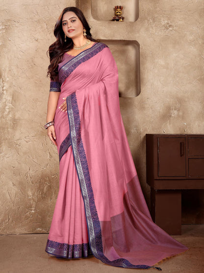 Light Pink Silk Couple Set with Matching Kurta and Saree