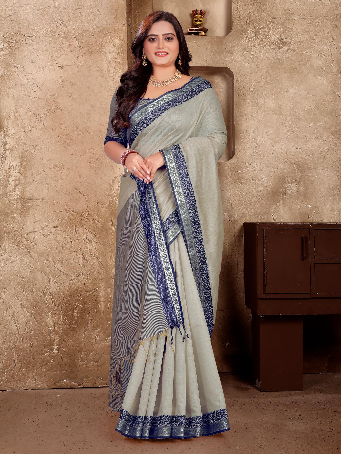 Grey Silk Couple Set with Matching Kurta and Saree