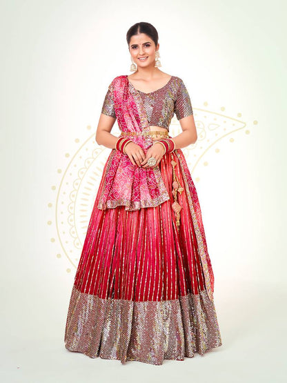 Pink Navratri Special Chinon Silk Lehenga Choli