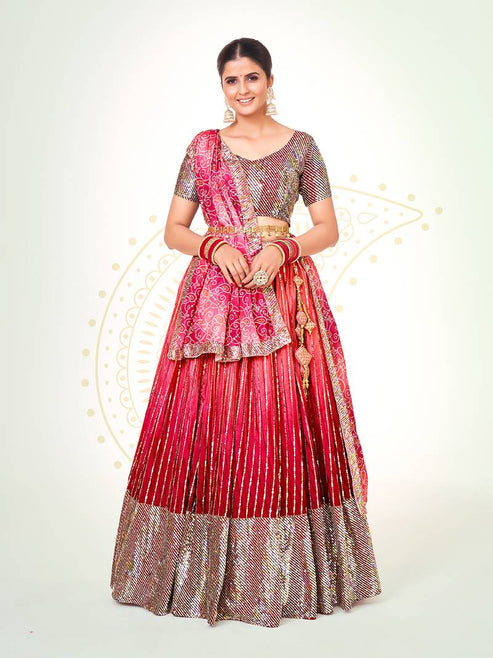 Pink Navratri Special Chinon Silk Lehenga Choli