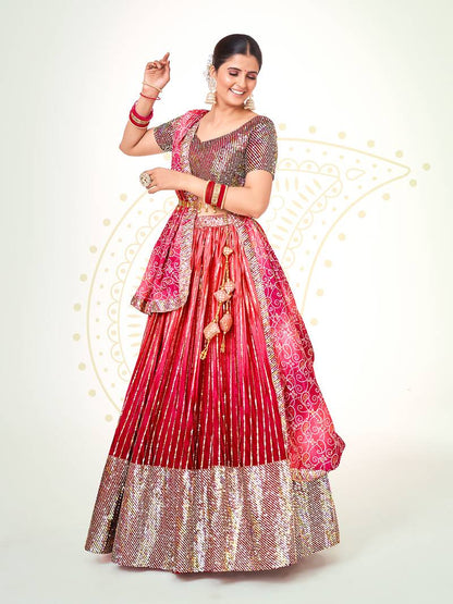 Pink Navratri Special Chinon Silk Lehenga Choli