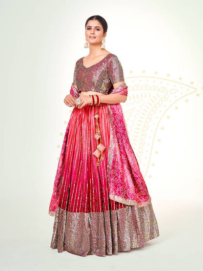 Pink Navratri Special Chinon Silk Lehenga Choli