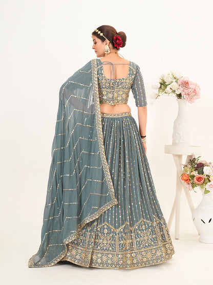 Grey Georgette Embroidered Wedding Lehenga Choli