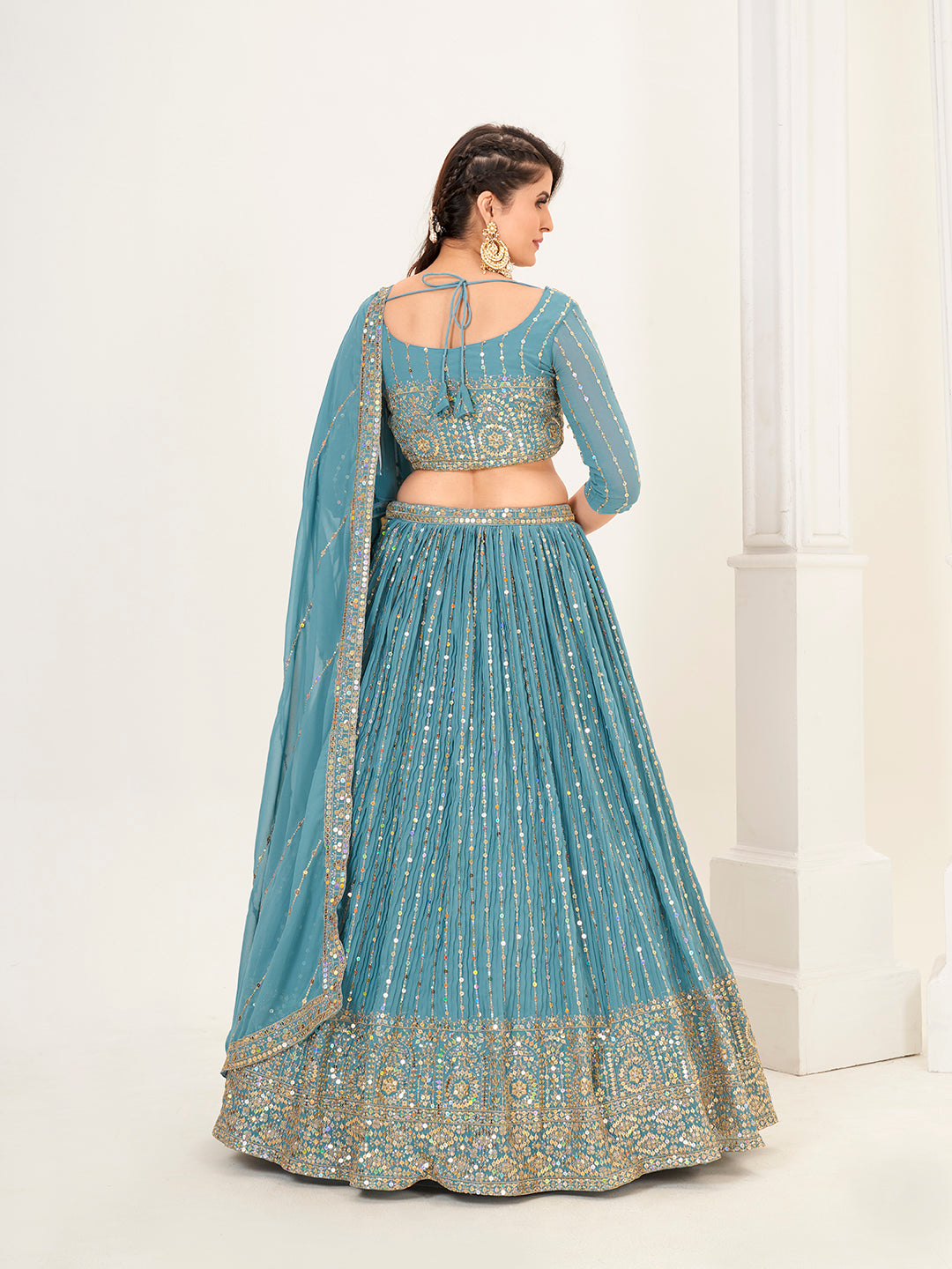 Fancy Blue Georgette Embroidered Wedding Lehenga Choli