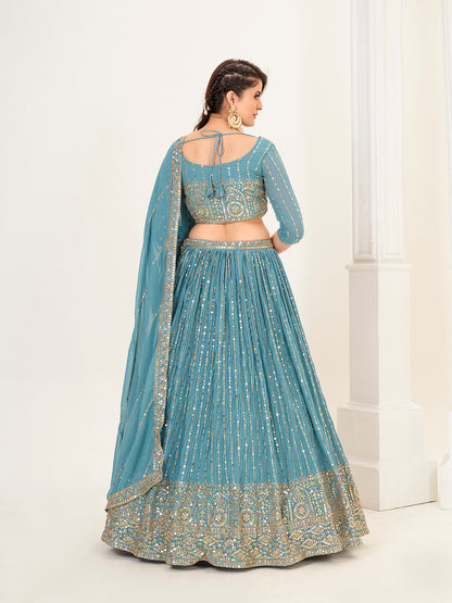 Fancy Blue Georgette Embroidered Wedding Lehenga Choli