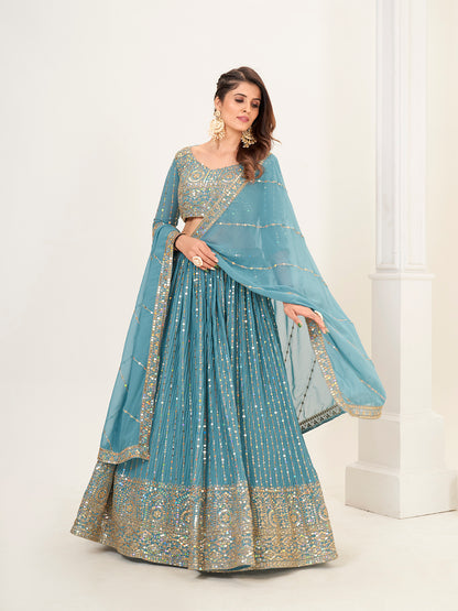 Fancy Blue Georgette Embroidered Wedding Lehenga Choli