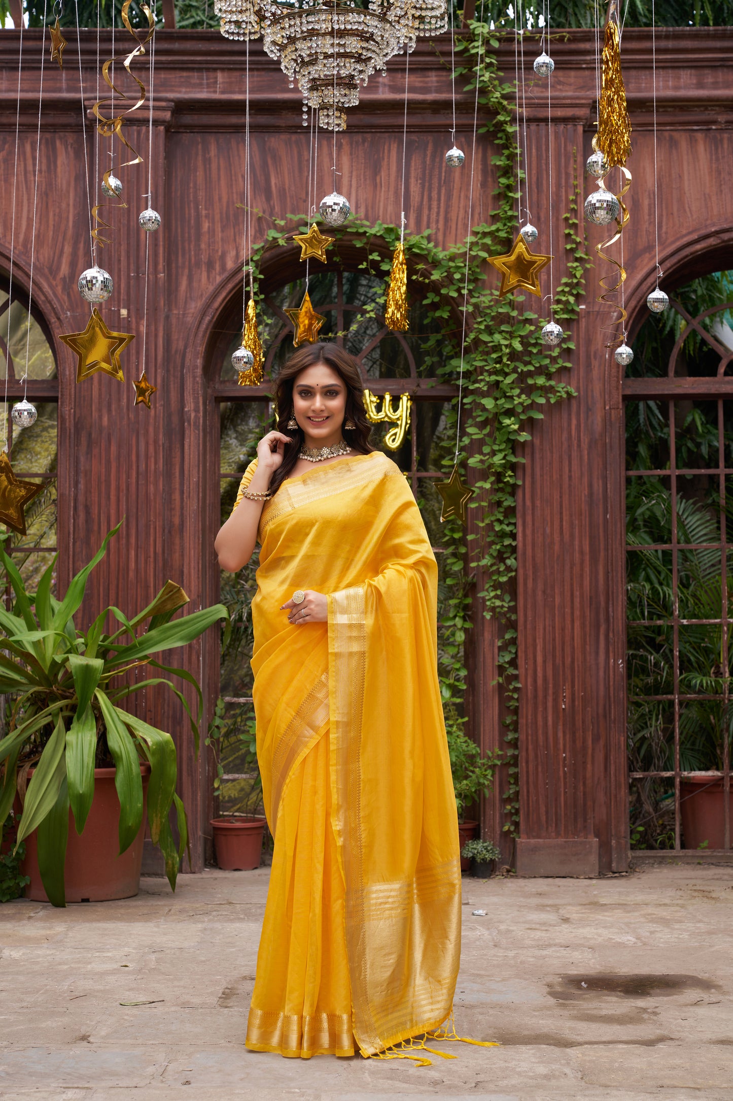 Yellow Silk Couple Wear Saree with Kurta