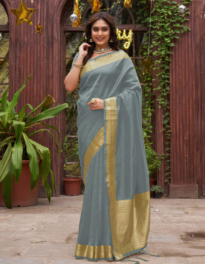 Grey Silk Couple Wear Saree with Kurta