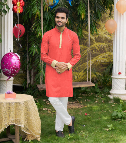 Hunnybunny Pink Silk Couple Wear Saree with Kurta