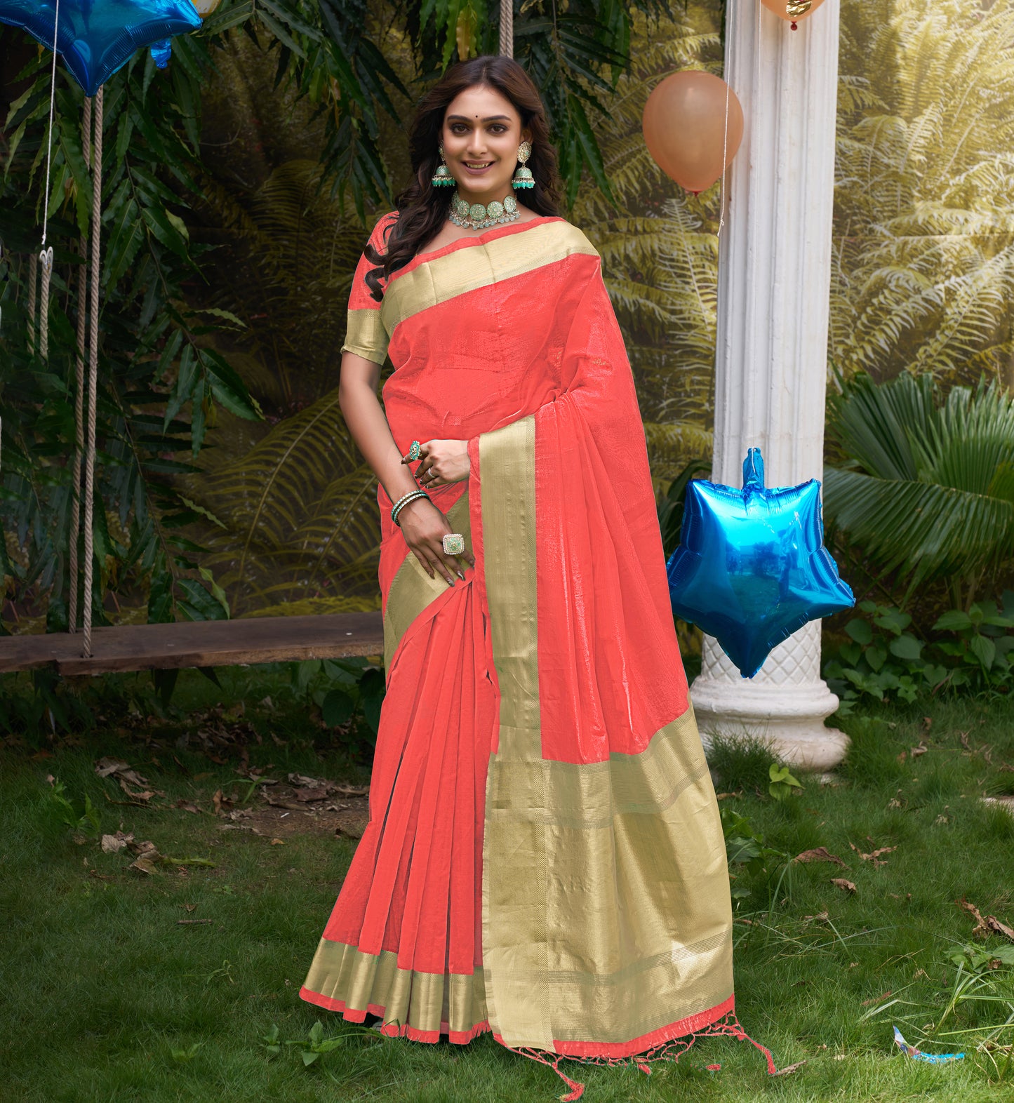 Hunnybunny Pink Silk Couple Wear Saree with Kurta