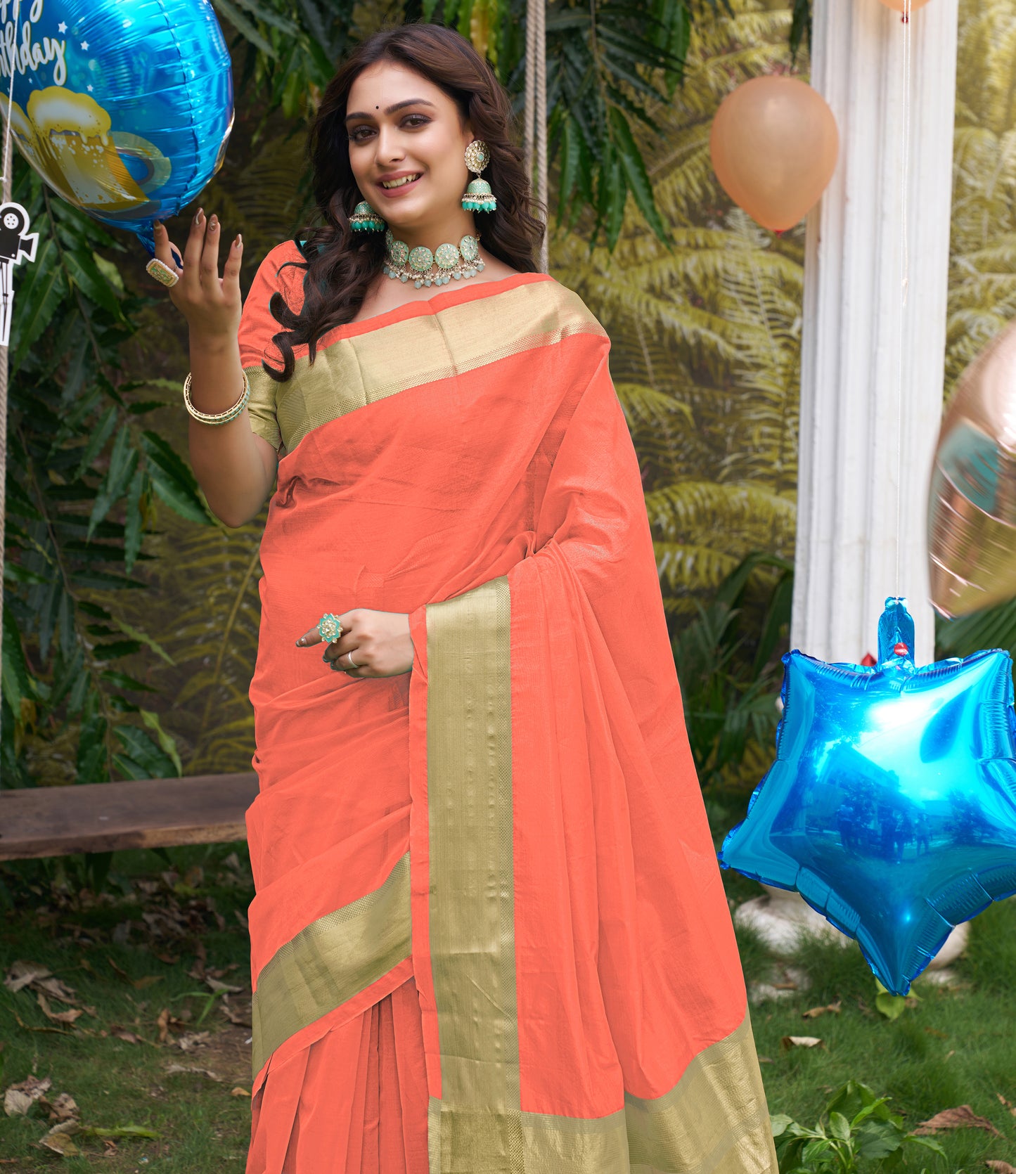 Hunnybunny Peach Silk Couple Wear Saree with Kurta