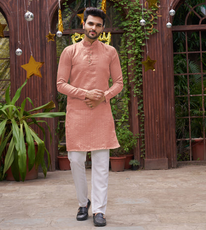 Bansari Mishri Pink Couple Set Saree with Kurta