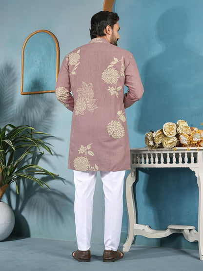 Natural Khadi Cotton Kurta with Zipper in Premium Fabric Peach Color Shopgarb