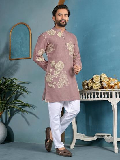 Natural Khadi Cotton Kurta with Zipper in Premium Fabric Peach Color Shopgarb