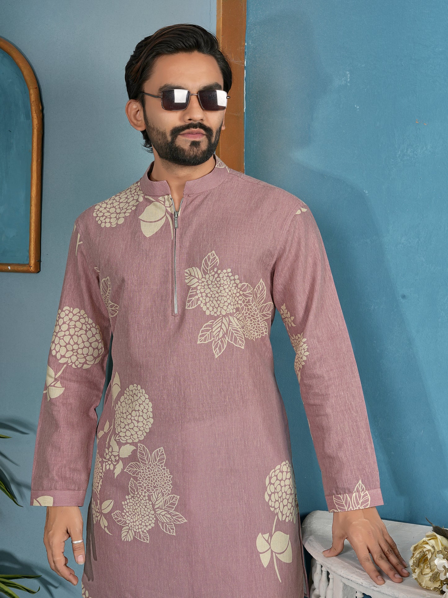 Natural Khadi Cotton Kurta with Zipper in Premium Fabric Peach Color Shopgarb
