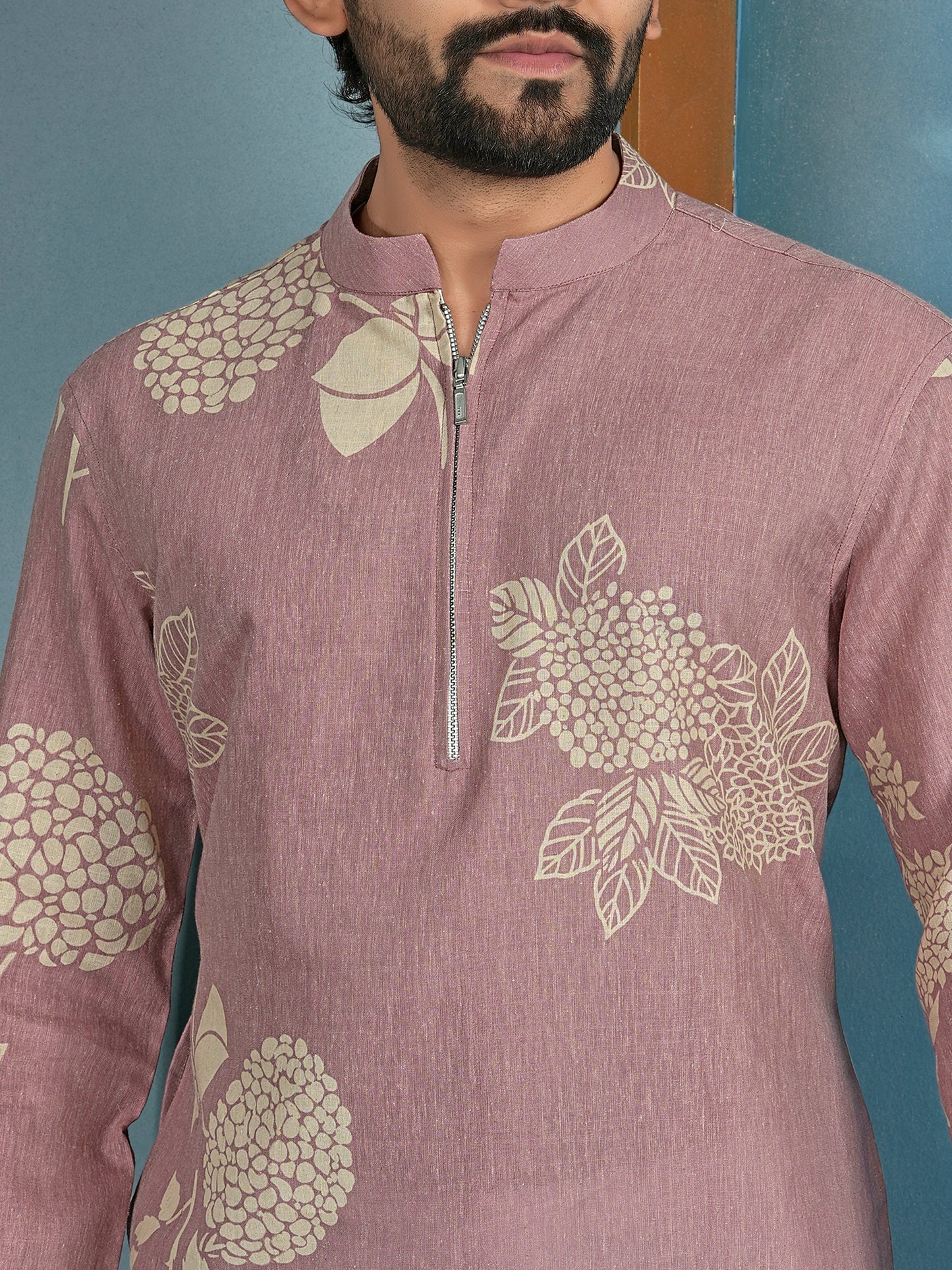 Natural Khadi Cotton Kurta with Zipper in Premium Fabric Peach Color Shopgarb