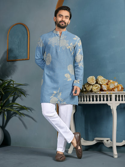 Natural Khadi Cotton Kurta with Zipper in Premium Fabric Sky Color Shopgarb