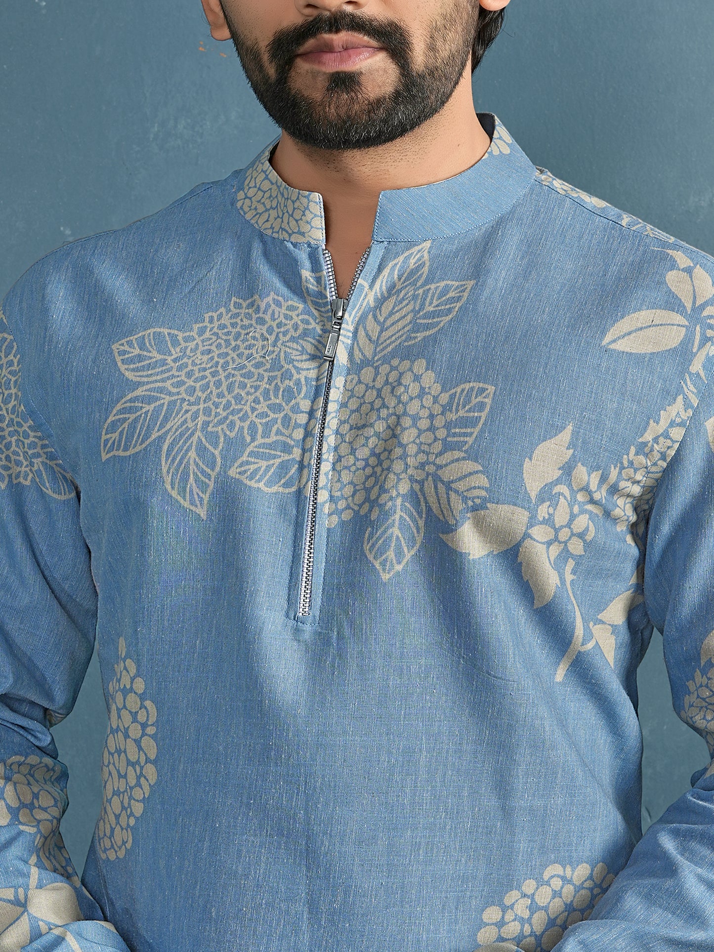 Natural Khadi Cotton Kurta with Zipper in Premium Fabric Sky Color Shopgarb