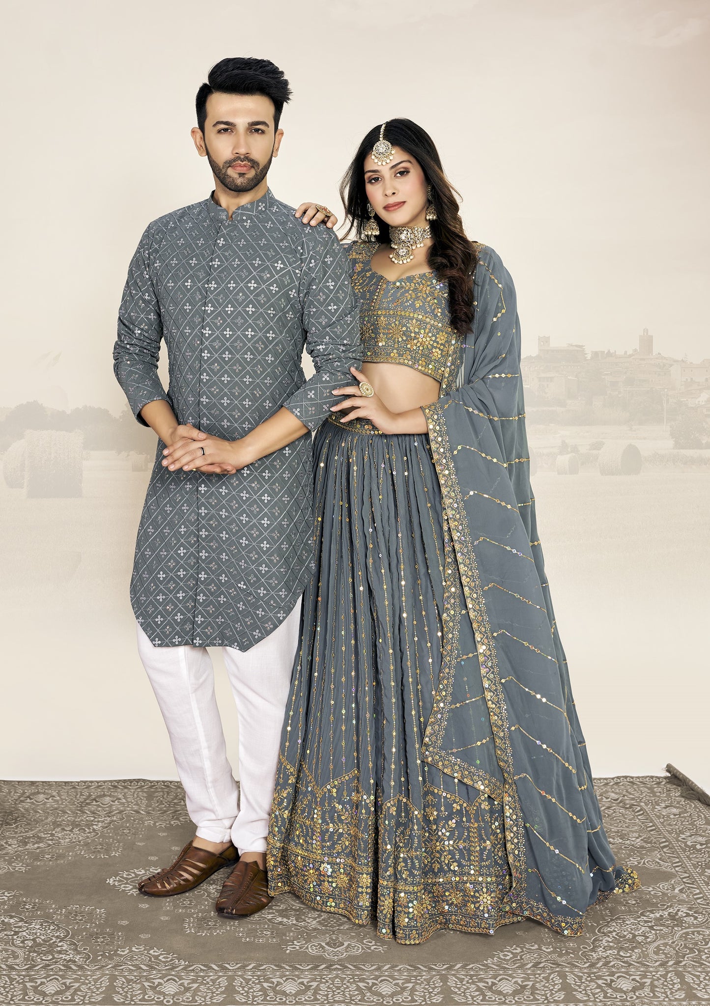 Grey Soft Georgette Embroidered Wedding Wear Couple Wear Set Shopgarb Store Grey Soft Georgette Embroidered Wedding Wear Couple Wear Set Shopgarb Store