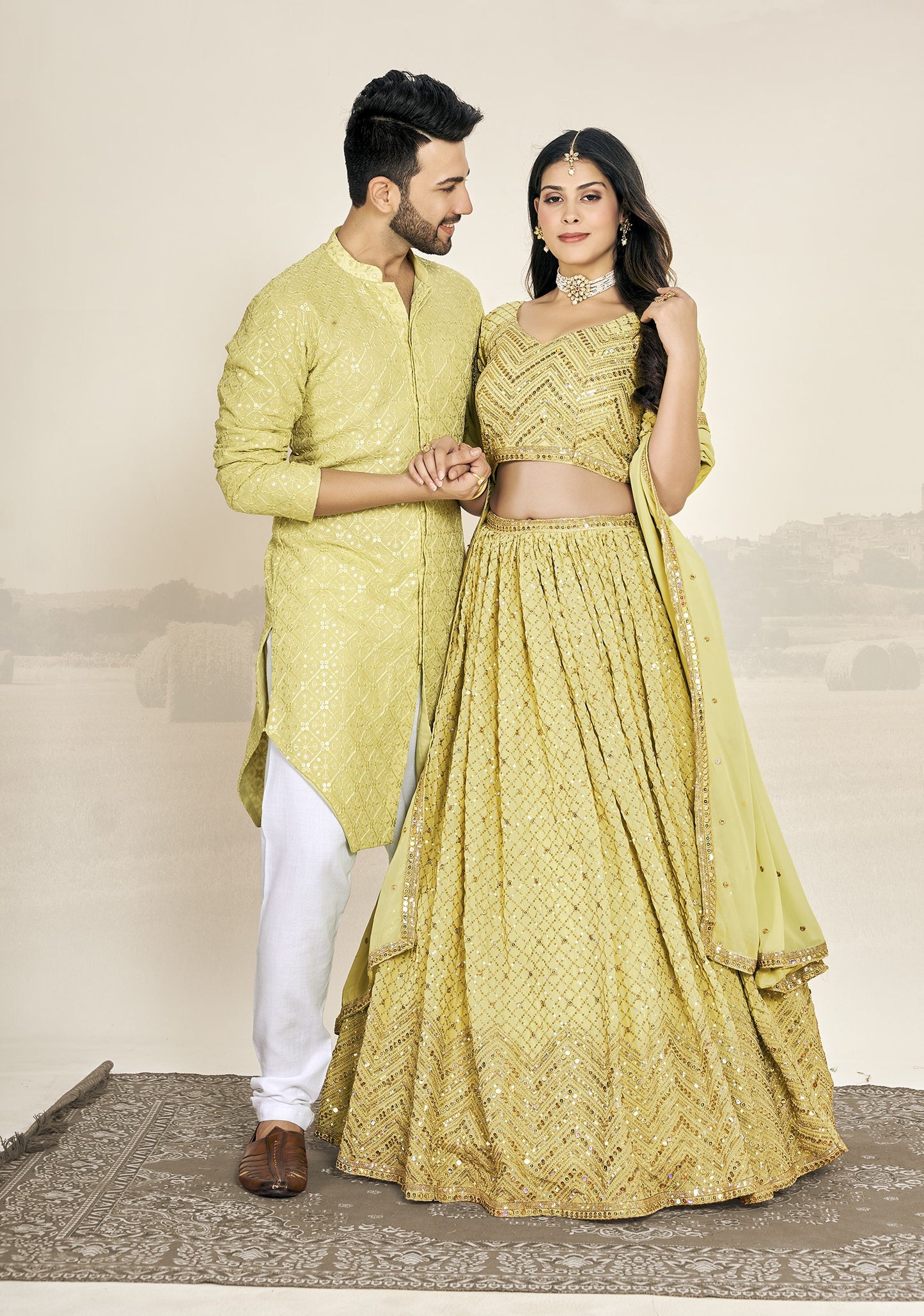 Elegant Traditional Indian Couple Attire .