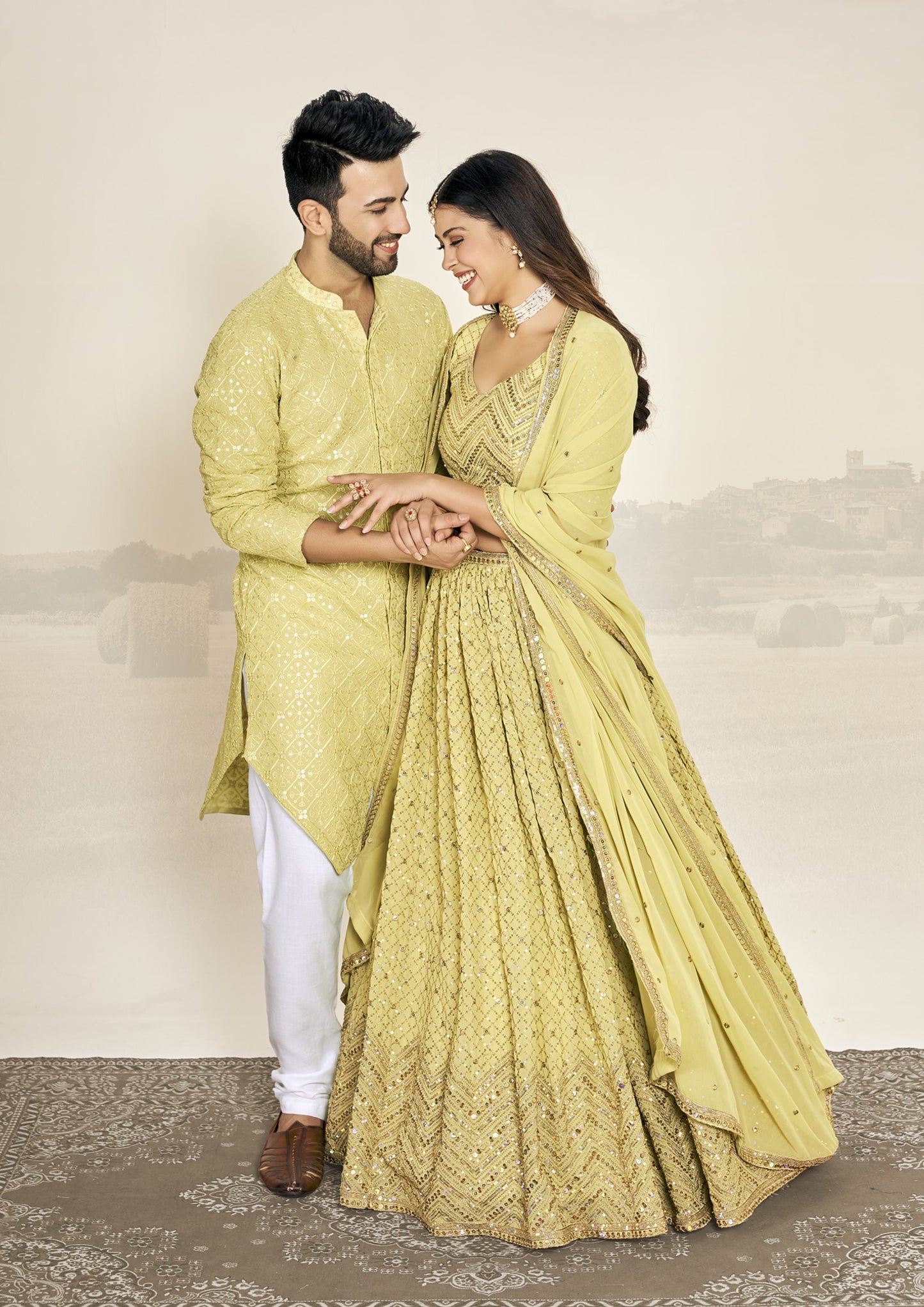 Elegant Traditional Indian Couple Attire .