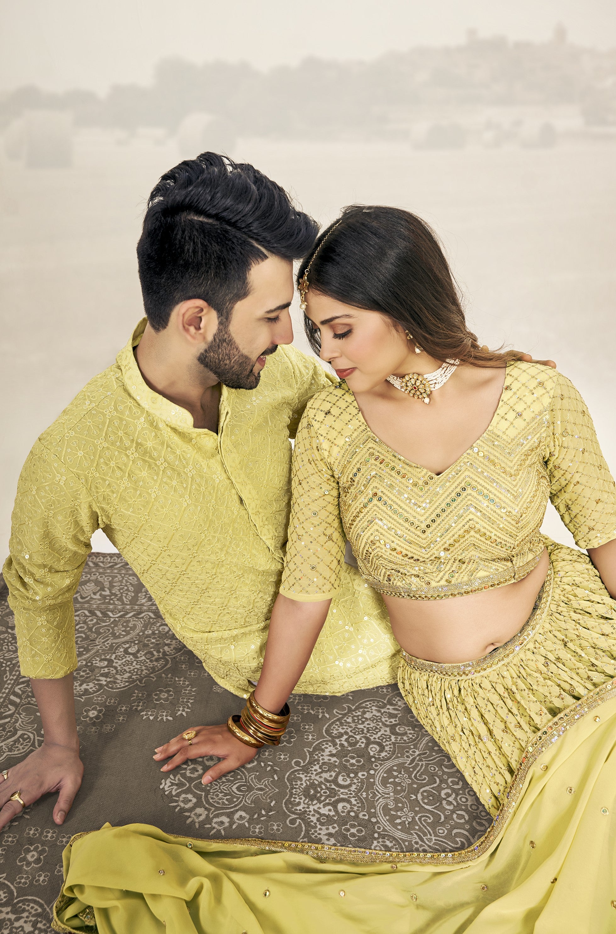 Elegant Traditional Indian Couple Attire .