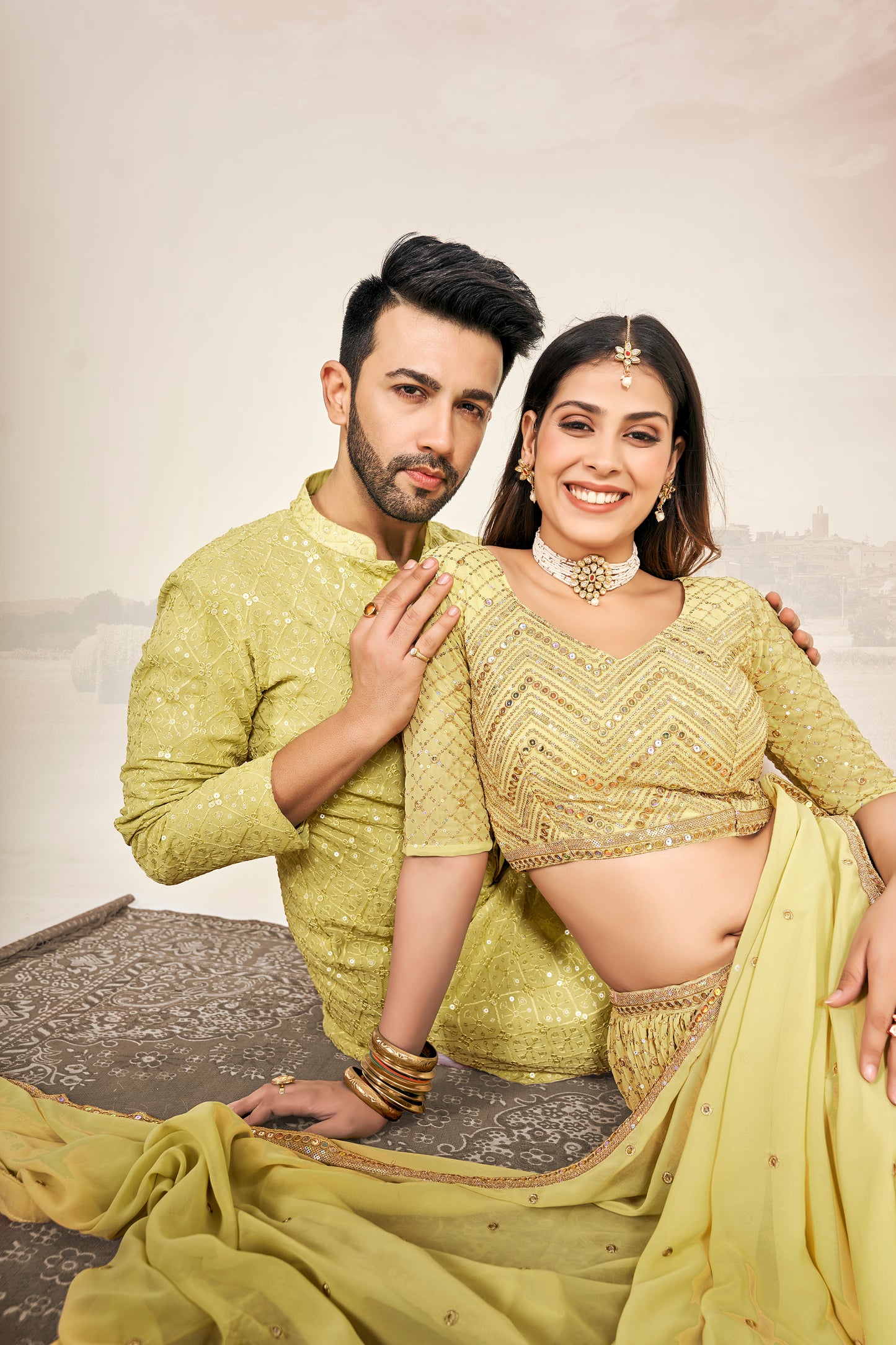 Elegant Traditional Indian Couple Attire .