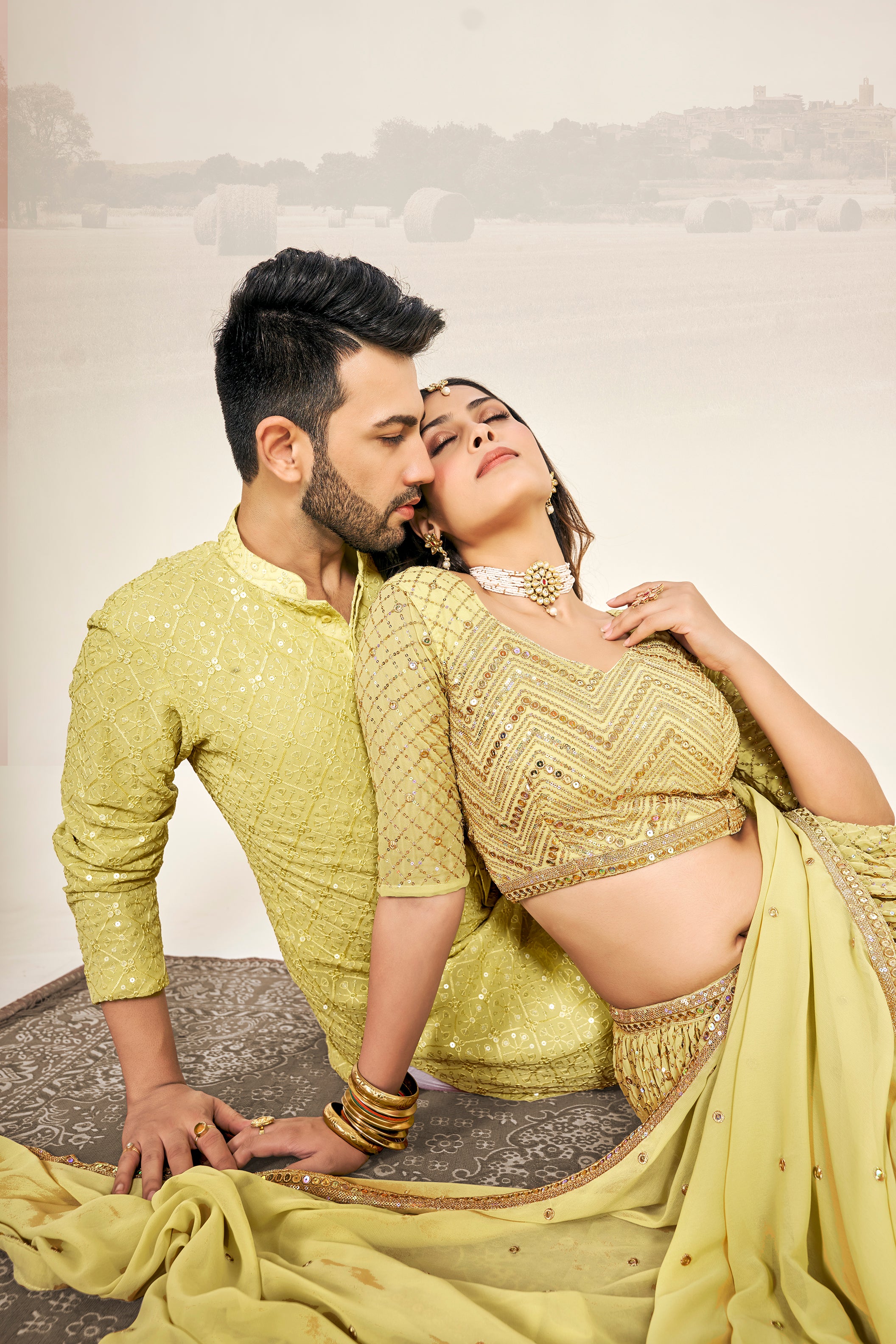 Elegant Traditional Indian Couple Attire .