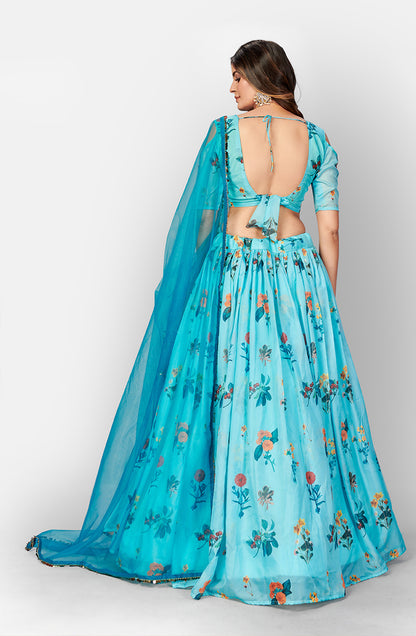 Captivation Blue Digital Printed Party wear Lehenga and Blouse With Dupatta