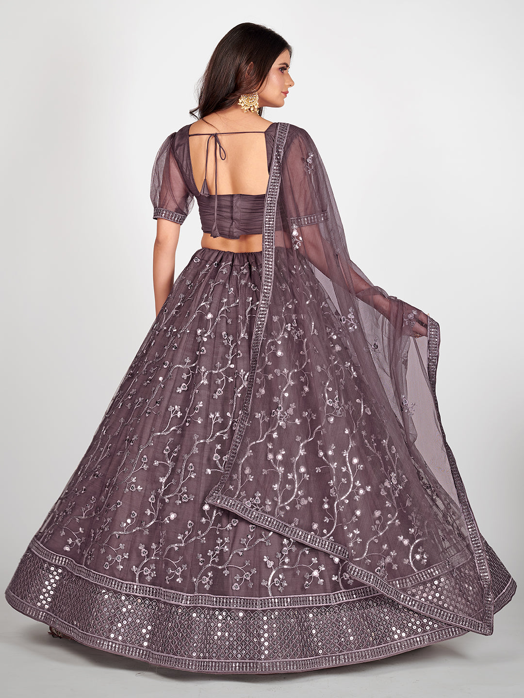 Sparkling Purple and Silver Toned Embroidered Sangeet Special Lehenga and Blouse With Dupatta