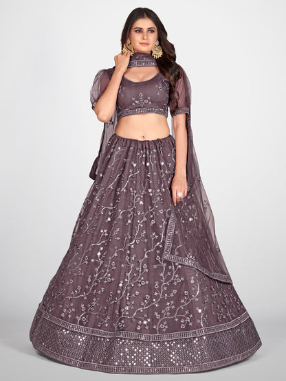 Sparkling Purple and Silver Toned Embroidered Sangeet Special Lehenga and Blouse With Dupatta