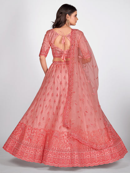 Pink Sequins Sangeet Special Lehenga and Blouse With Dupatta