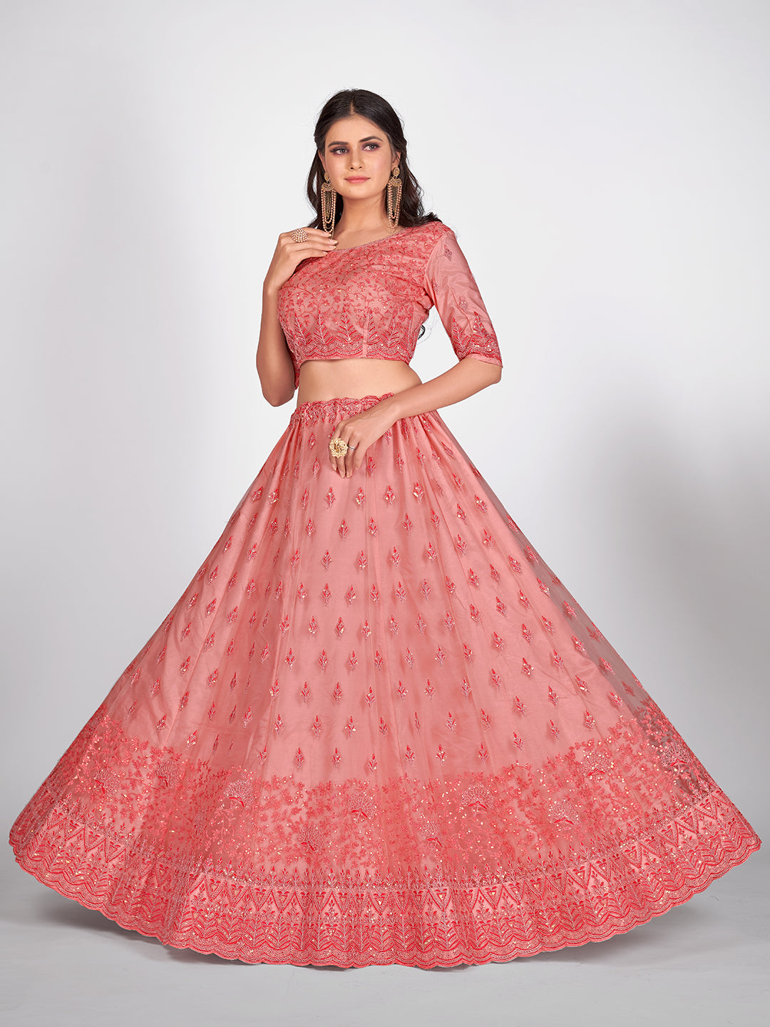 Pink Sequins Sangeet Special Lehenga and Blouse With Dupatta
