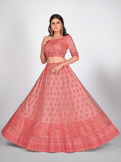 Pink Sequins Sangeet Special Lehenga and Blouse With Dupatta