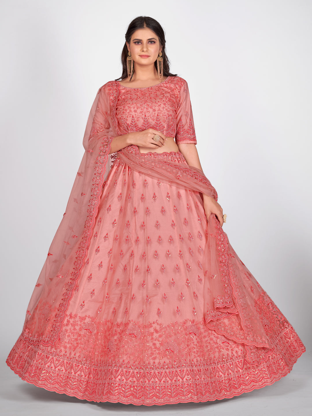 Pink Sequins Sangeet Special Lehenga and Blouse With Dupatta