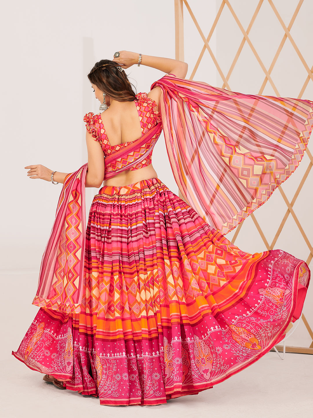 Traditional Multi Printed Lehenga and Blouse With Dupatta