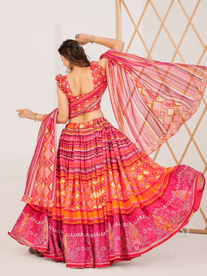 Traditional Multi Printed Lehenga and Blouse With Dupatta