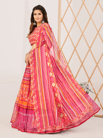 Traditional Multi Printed Lehenga and Blouse With Dupatta
