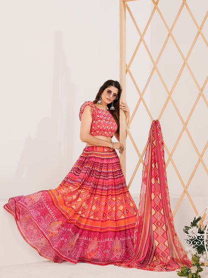 Traditional Multi Printed Lehenga and Blouse With Dupatta