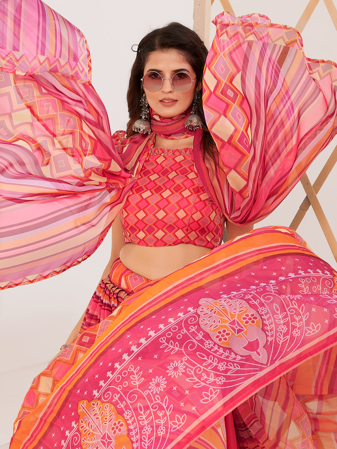 Traditional Multi Printed Lehenga and Blouse With Dupatta