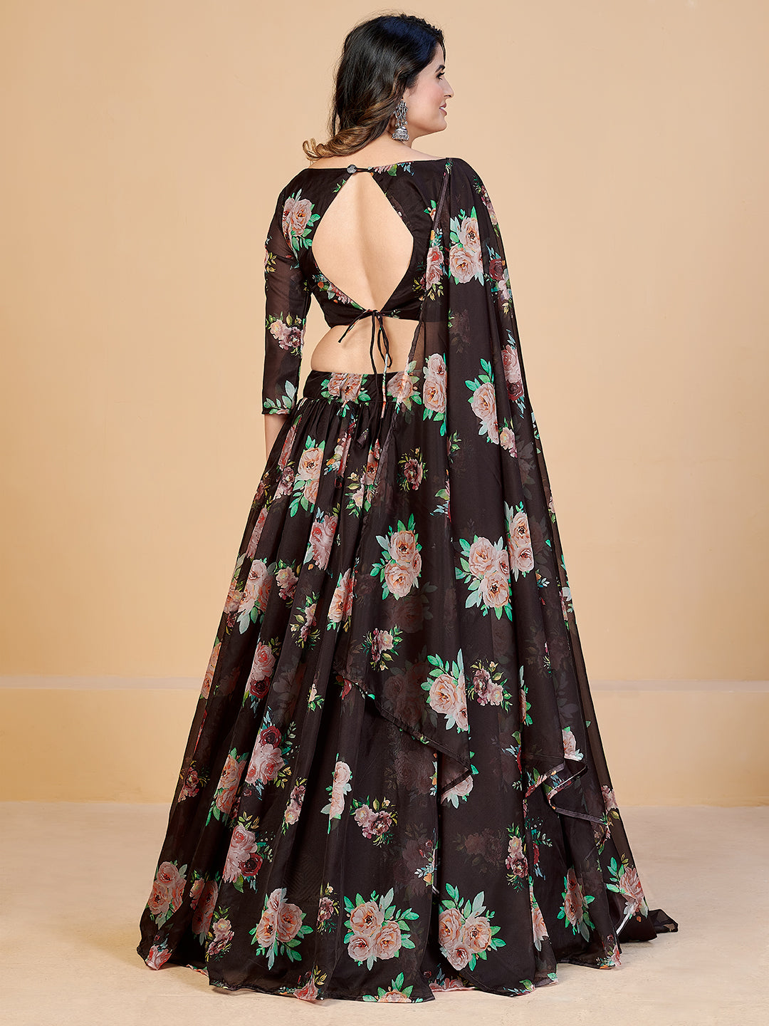 New Arrival Brown and Peach Printed Lehenga and Blouse With Dupatta