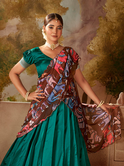 Teal Green Banarasi Silk Zari Bordered Lehenga Choli