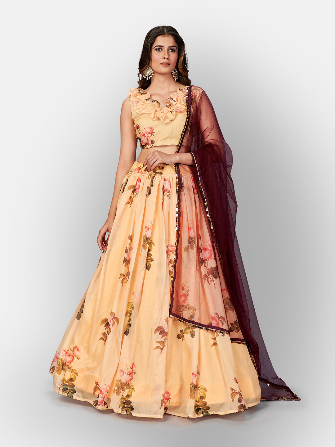 Yellow Digital Printed Semi-Stitched Lehenga Choli