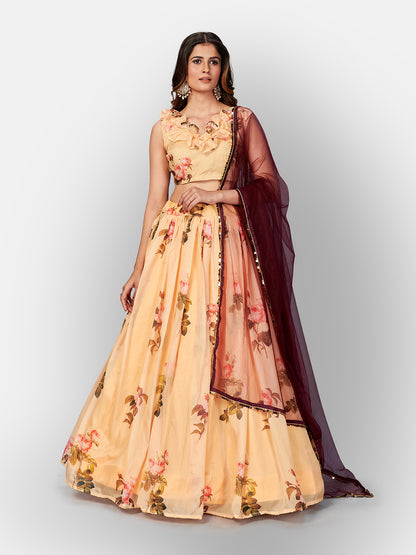 Yellow Digital Printed Semi-Stitched Lehenga Choli