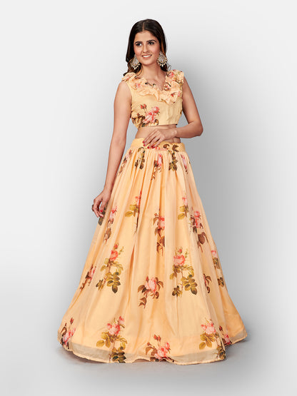 Yellow Digital Printed Semi-Stitched Lehenga Choli