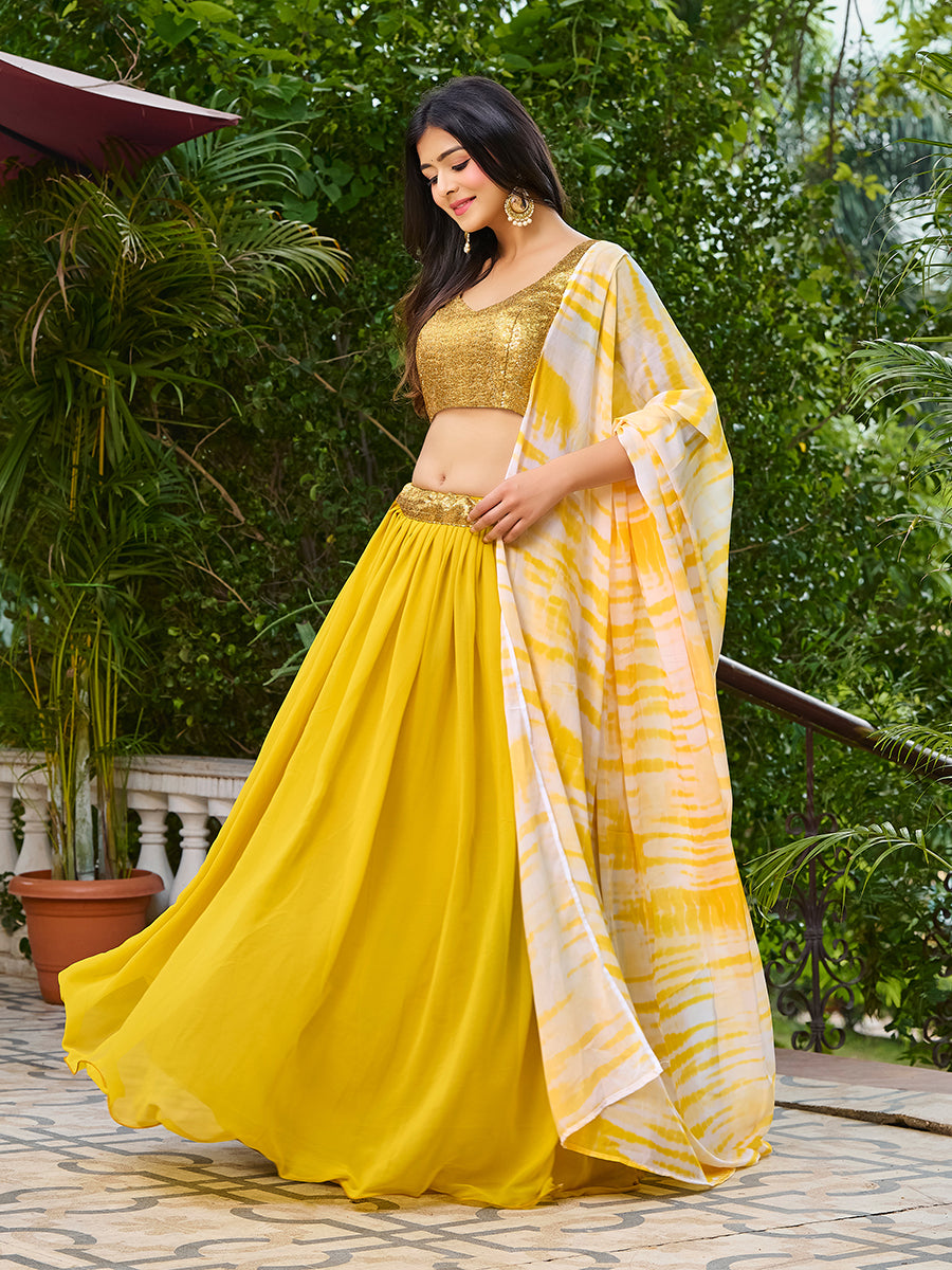 Yellow Sequins Embroidered Georgette Lehenga Choli