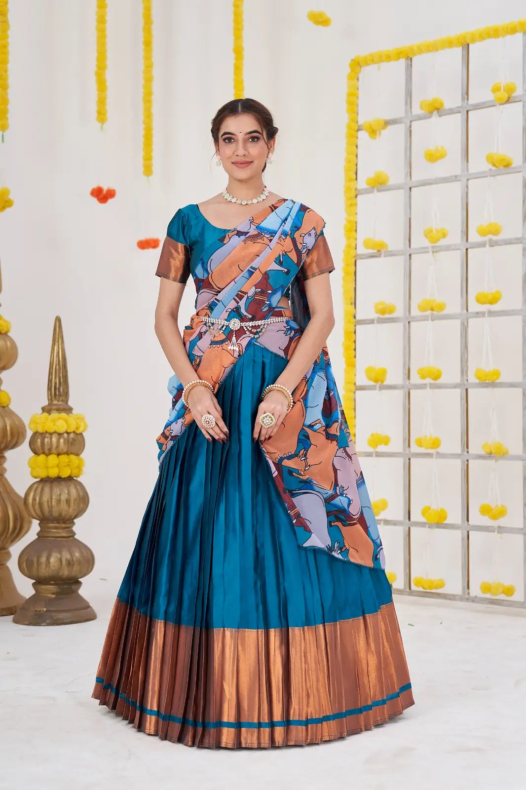 Blue Woven Banarasi Silk Half Saree Lehenga