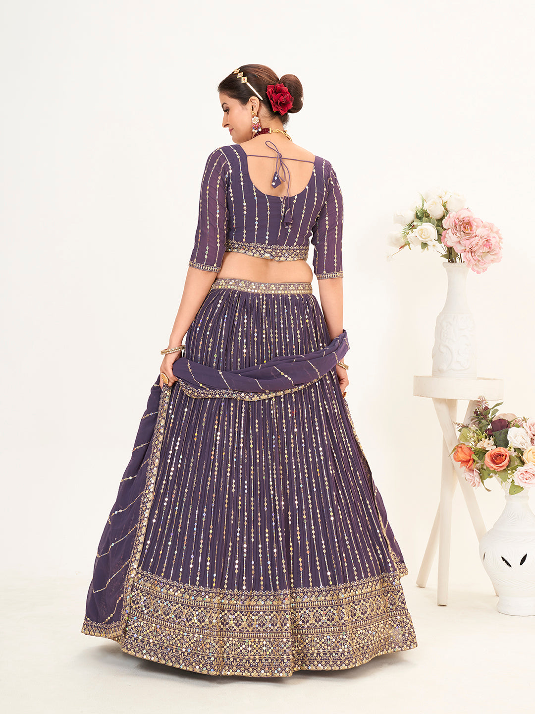 Purple Georgette Embroidered Wedding Lehenga Choli