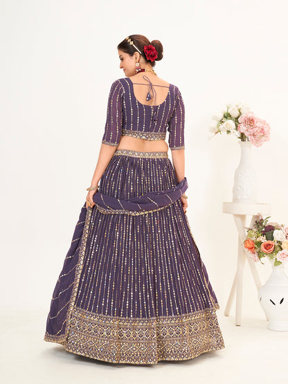 Purple Georgette Embroidered Wedding Lehenga Choli